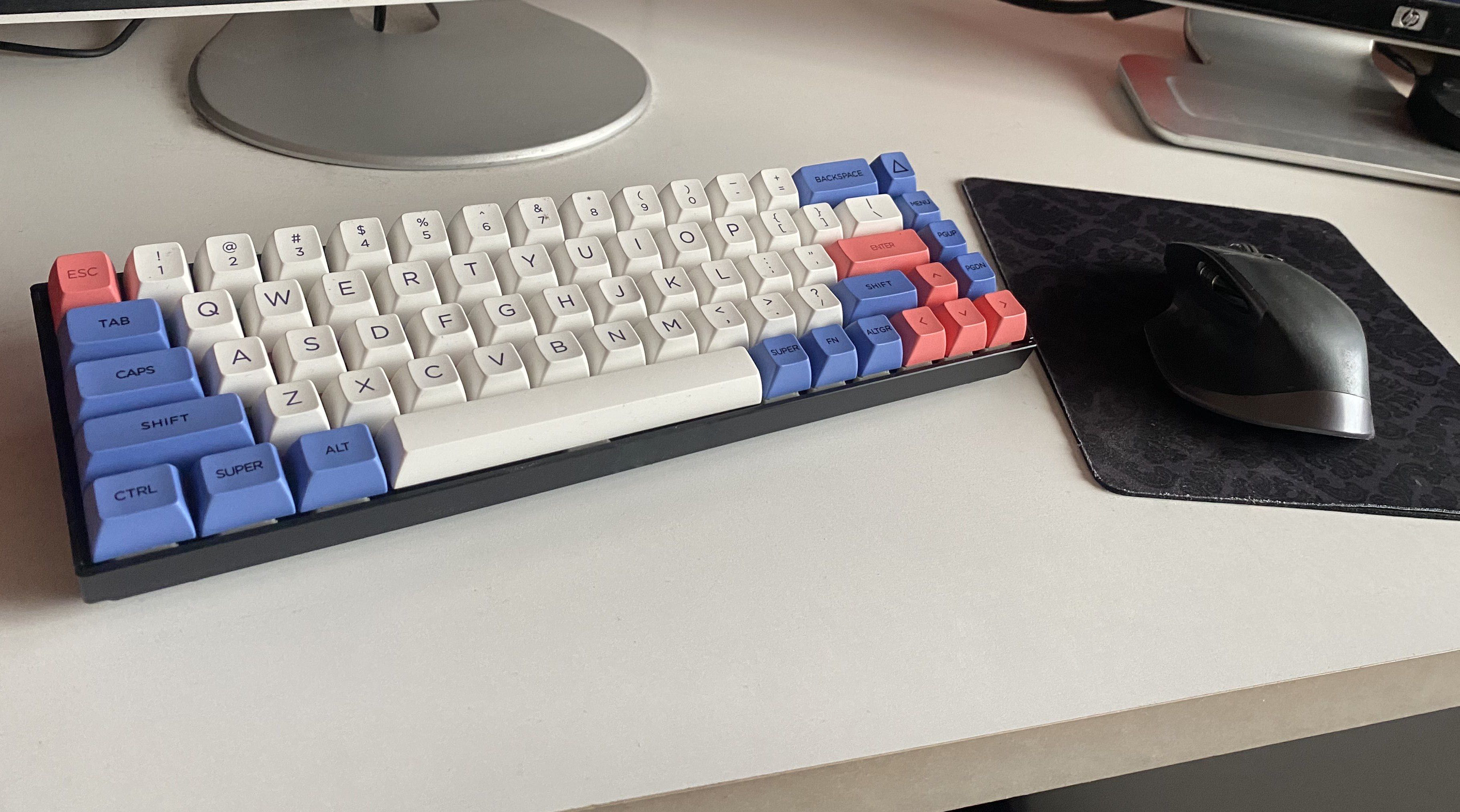 My keyboard and mouse -- I don't love the keycap colours, but oh well